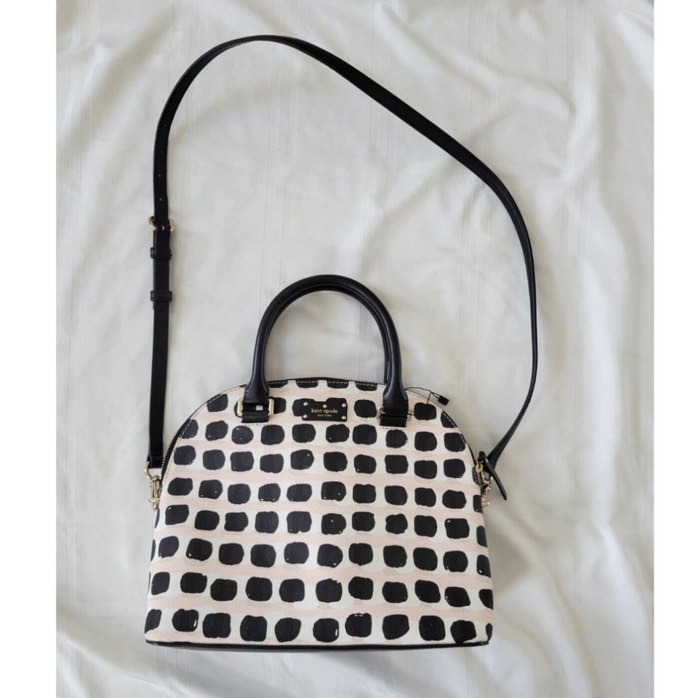 Kate Spade Satchel Geometric Watercolor Dots Printed Shoulder Bag Black Purse